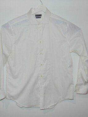 Calvin Klein Men Size 17 1/2 34/35 Barrel Cuff Long Sleeve White Shirt Slim Fit